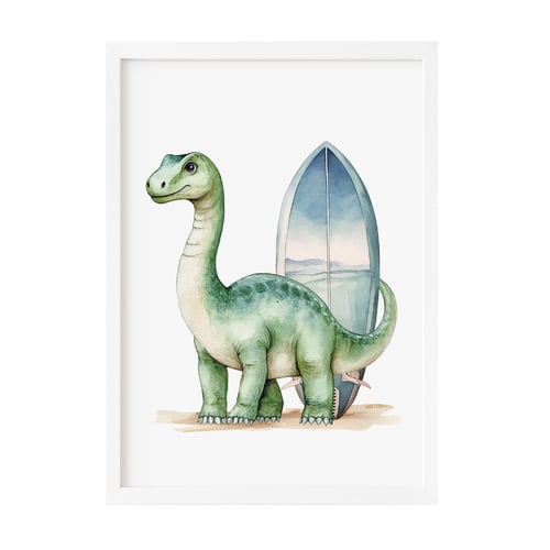 Brachiosaurus with Surfboard Printed Wall Art