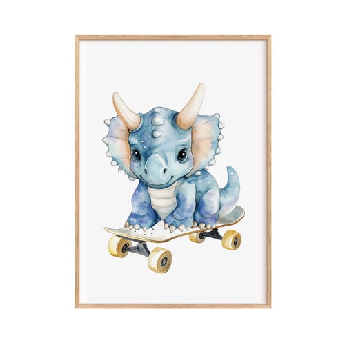 Triceratops with Skateboard Printed Wall Art