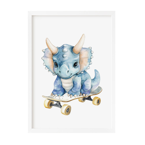 Triceratops with Skateboard Printed Wall Art