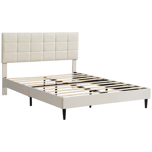 Cassington_Home Beige Hebe Upholstered Platform Bed | Temple & Webster