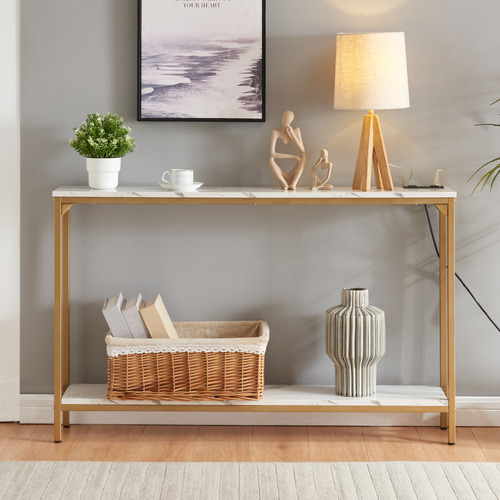 White Ciaran Console Table with Charging Station