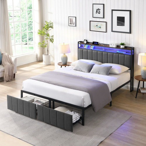 Brunswick Upholstered Bed with LED & Drawers