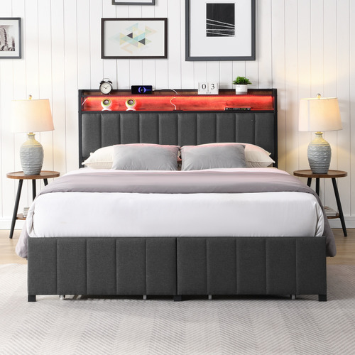 Brunswick Upholstered Bed with LED & Drawers