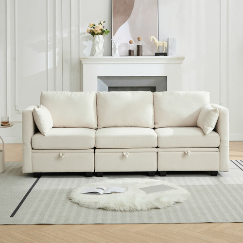 Juno 3 Seater Upholstered Sofa with Storage