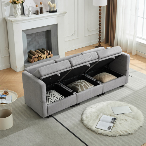 Juno 3 Seater Upholstered Sofa with Storage