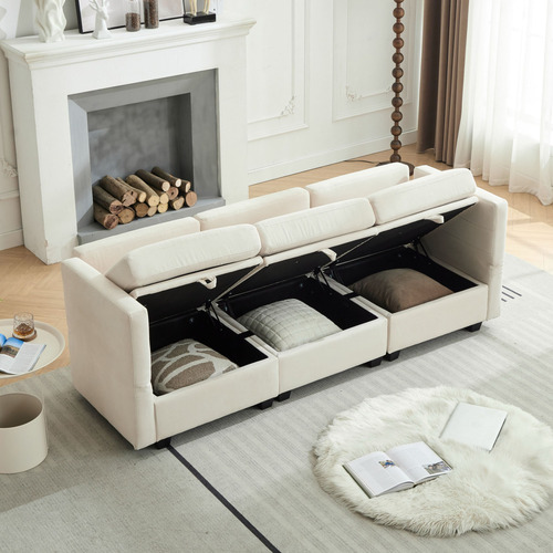 Juno 3 Seater Upholstered Sofa with Storage