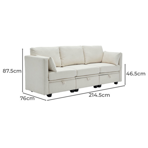Juno 3 Seater Upholstered Sofa with Storage