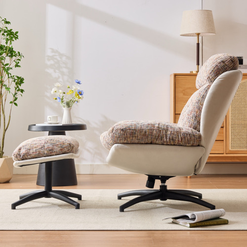 2 Piece Rye Linen Swivel Chair & Footstool Set