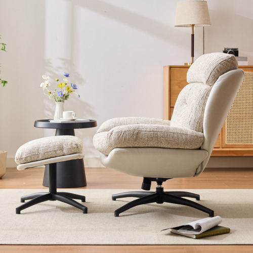 2 Piece Rye Linen Swivel Chair & Footstool Set
