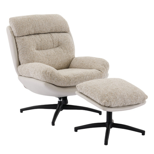 2 Piece Rye Linen Swivel Chair & Footstool Set