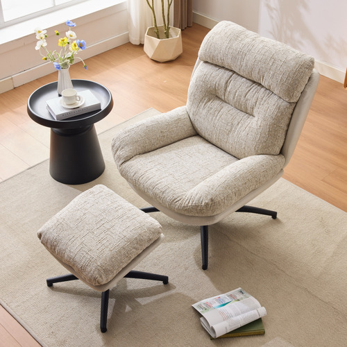 2 Piece Rye Linen Swivel Chair & Footstool Set