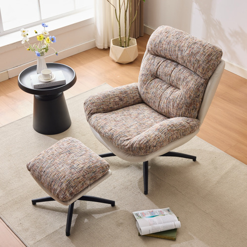 2 Piece Rye Linen Swivel Chair & Footstool Set