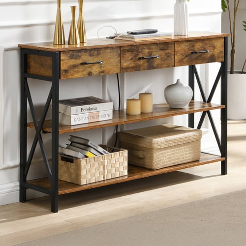 Brown Alfakid 3 Drawer Console Table with USB Port