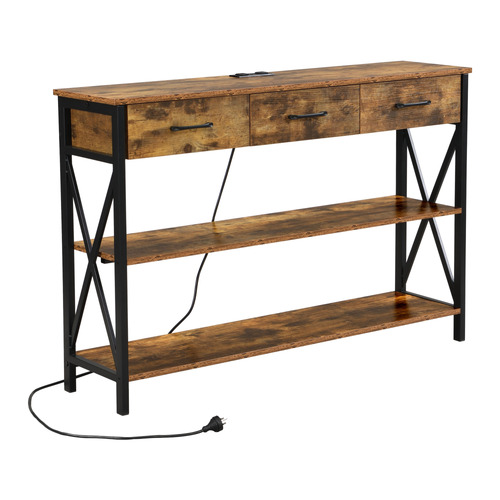 Brown Alfakid 3 Drawer Console Table with USB Port