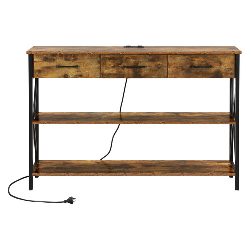 Brown Alfakid 3 Drawer Console Table with USB Port