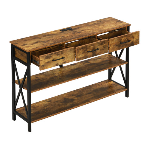 Brown Alfakid 3 Drawer Console Table with USB Port