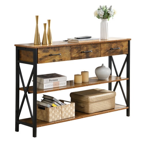 Brown Alfakid 3 Drawer Console Table with USB Port