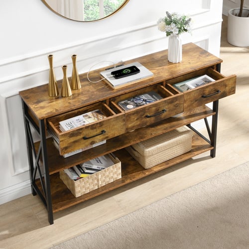 Brown Alfakid 3 Drawer Console Table with USB Port