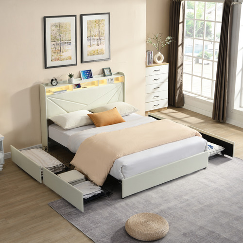 Winsted Upholstered Bed with LED and Drawers