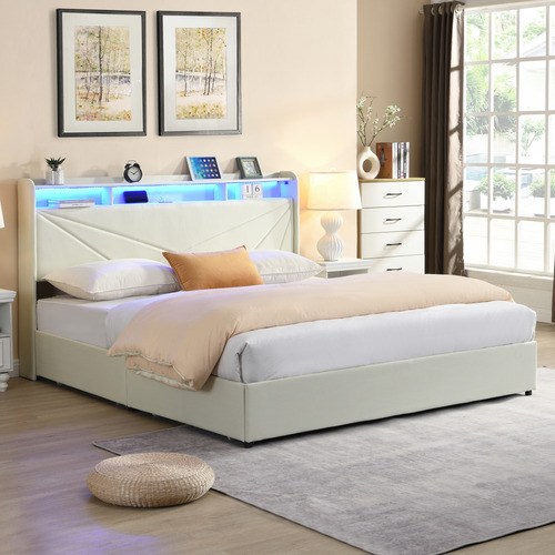 Winsted Upholstered Bed with LED and Drawers