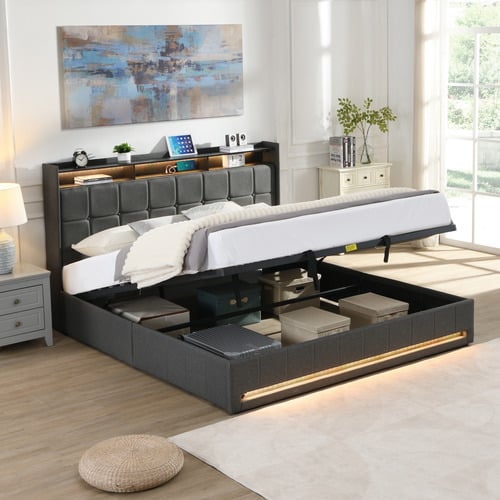 Bates Upholstered Gas Lift Storage Bed with LED