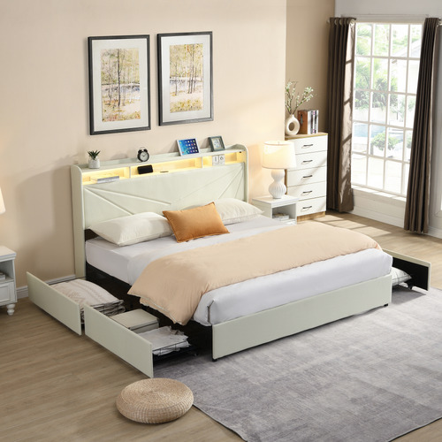Winsted Upholstered Bed with LED and Drawers
