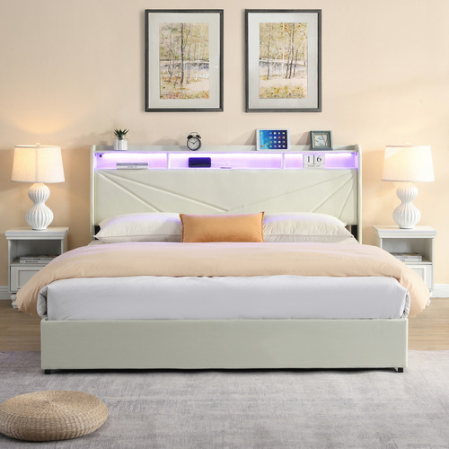 Winsted Upholstered Bed with LED and Drawers
