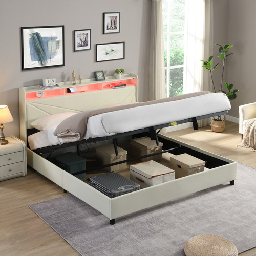 Winsted Upholstered Gas Lift Storage Bed with LED