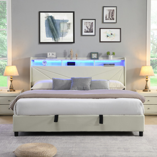 Winsted Upholstered Gas Lift Storage Bed with LED