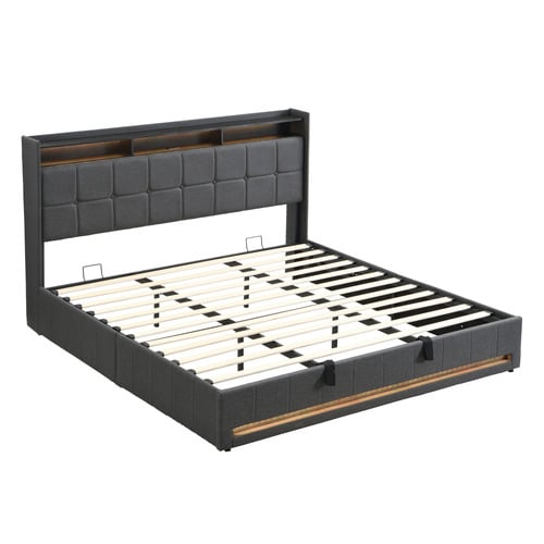 Bates Upholstered Gas Lift Storage Bed with LED