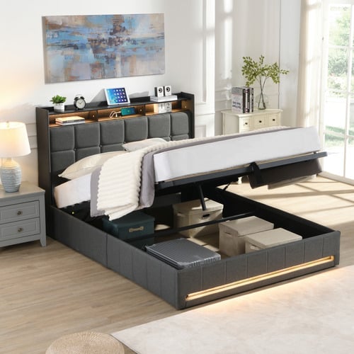 Bates Upholstered Gas Lift Storage Bed with LED