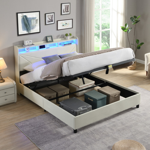 Winsted Upholstered Gas Lift Storage Bed with LED