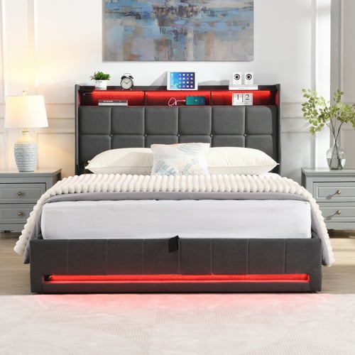 Bates Upholstered Gas Lift Storage Bed with LED
