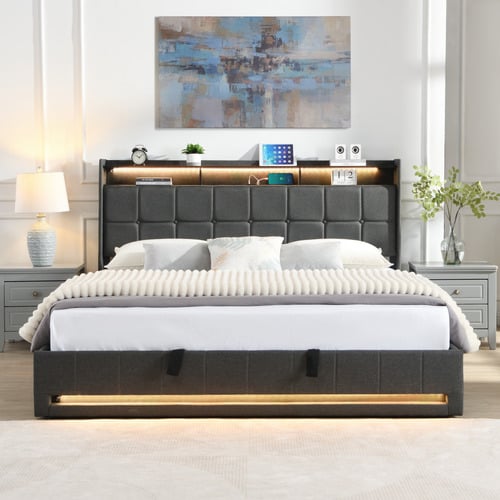 Bates Upholstered Gas Lift Storage Bed with LED