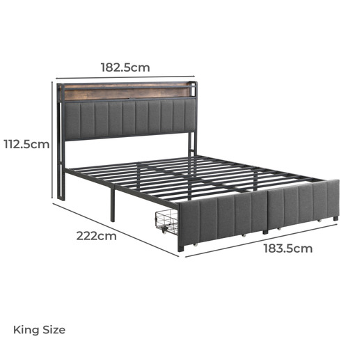 Brestly Upholstered Bed with LED & Drawers
