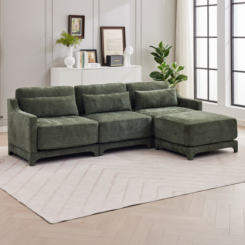 Felicie 4 Seater Chenille Sofa & Ottoman Set