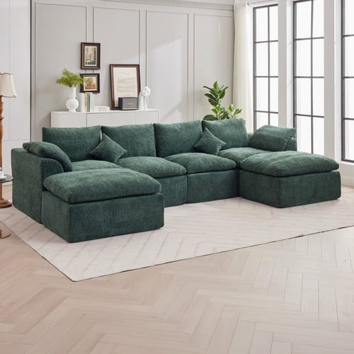 Fiona 4 Seater Chenille Modular Sofa & Ottoman Set