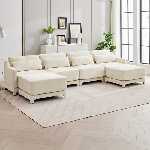 Felicie 4 Seater Chenille Modular Sofa & Ottoman Set