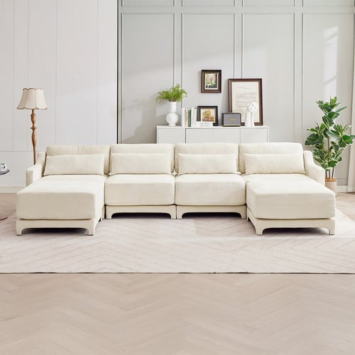 Felicie 4 Seater Chenille Modular Sofa & Ottoman Set
