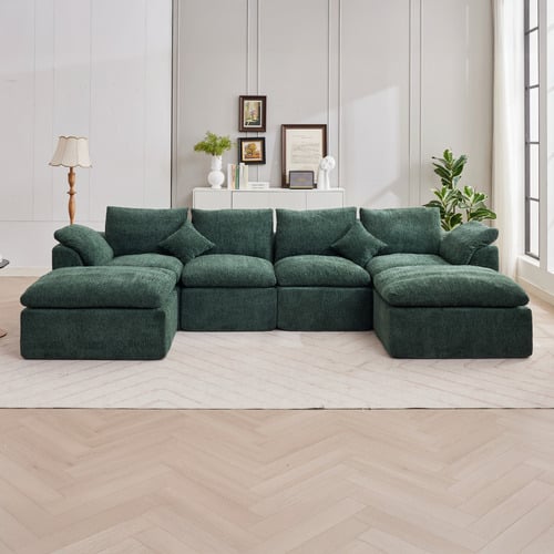 Fiona 4 Seater Chenille Modular Sofa & Ottoman Set