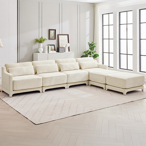Felicie 4 Seater Chenille Modular Sofa & Ottoman Set
