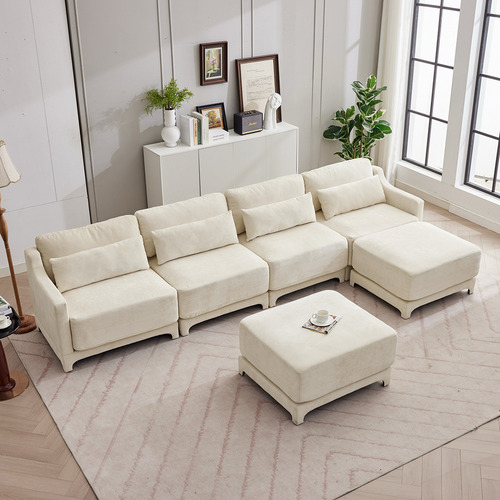 Felicie 4 Seater Chenille Modular Sofa & Ottoman Set