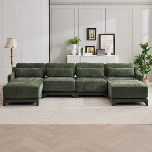 Felicie 4 Seater Chenille Modular Sofa & Ottoman Set