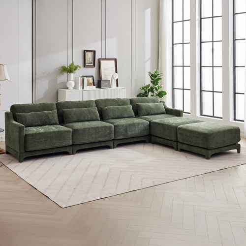 Felicie 4 Seater Chenille Modular Sofa & Ottoman Set