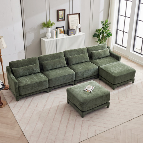 Felicie 4 Seater Chenille Modular Sofa & Ottoman Set