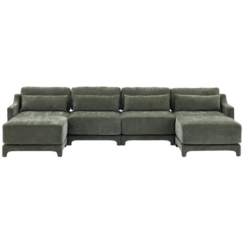 Felicie 4 Seater Chenille Modular Sofa & Ottoman Set