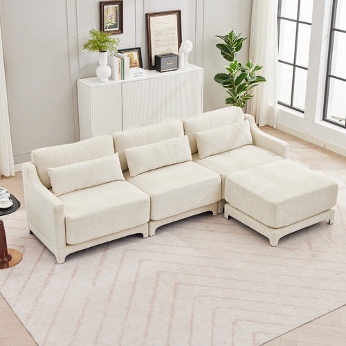 Felicie 4 Seater Chenille Sofa & Ottoman Set