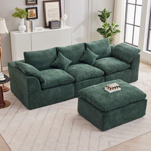 Fiona 4 Seater Chenille Sofa & Ottoman Set