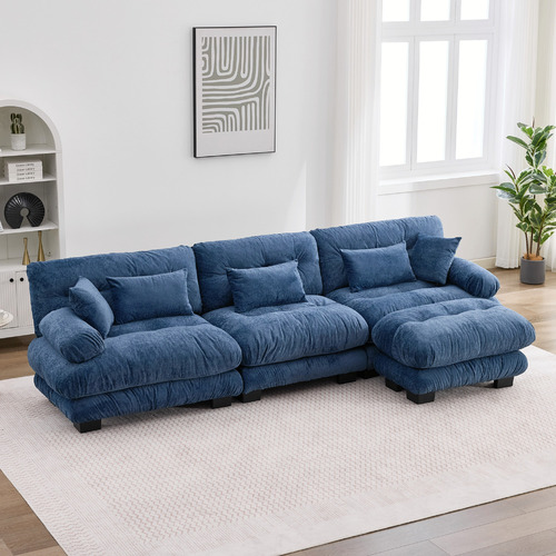Rizalino Boucle 3 Seater Sofa with Ottoman