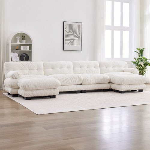 Rizalino Boucle 4 Seater Sofa with Ottoman